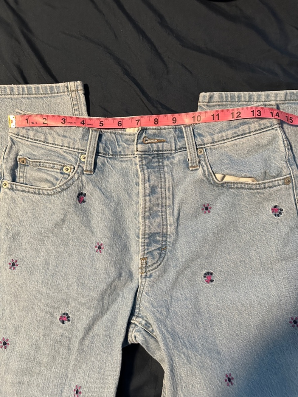 Lucky Brand Light Blue Denim Jeans with Pink & Navy Embroidery - Picture 4 of 6